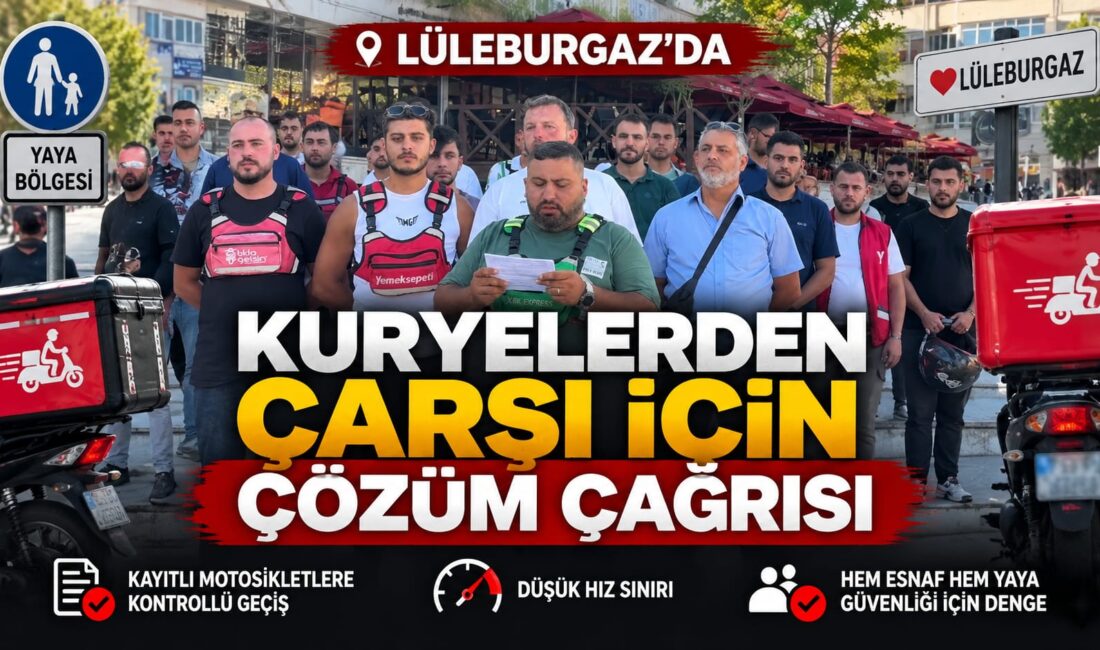 KURYELERDEN ÇARŞI İÇİN ÇÖZÜM ÇAĞRISI KURYELERDEN ÇARŞI İÇİN ÇÖZÜM ÇAĞRISI Lüleburgaz’da yaya bölgesinde saat 10.30’dan